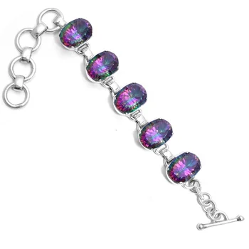 Latest Designer Hot Selling Rainbow Mystic Topaz 925 Sterling Silver Wholesale Jewelry Gemstone Bracelet