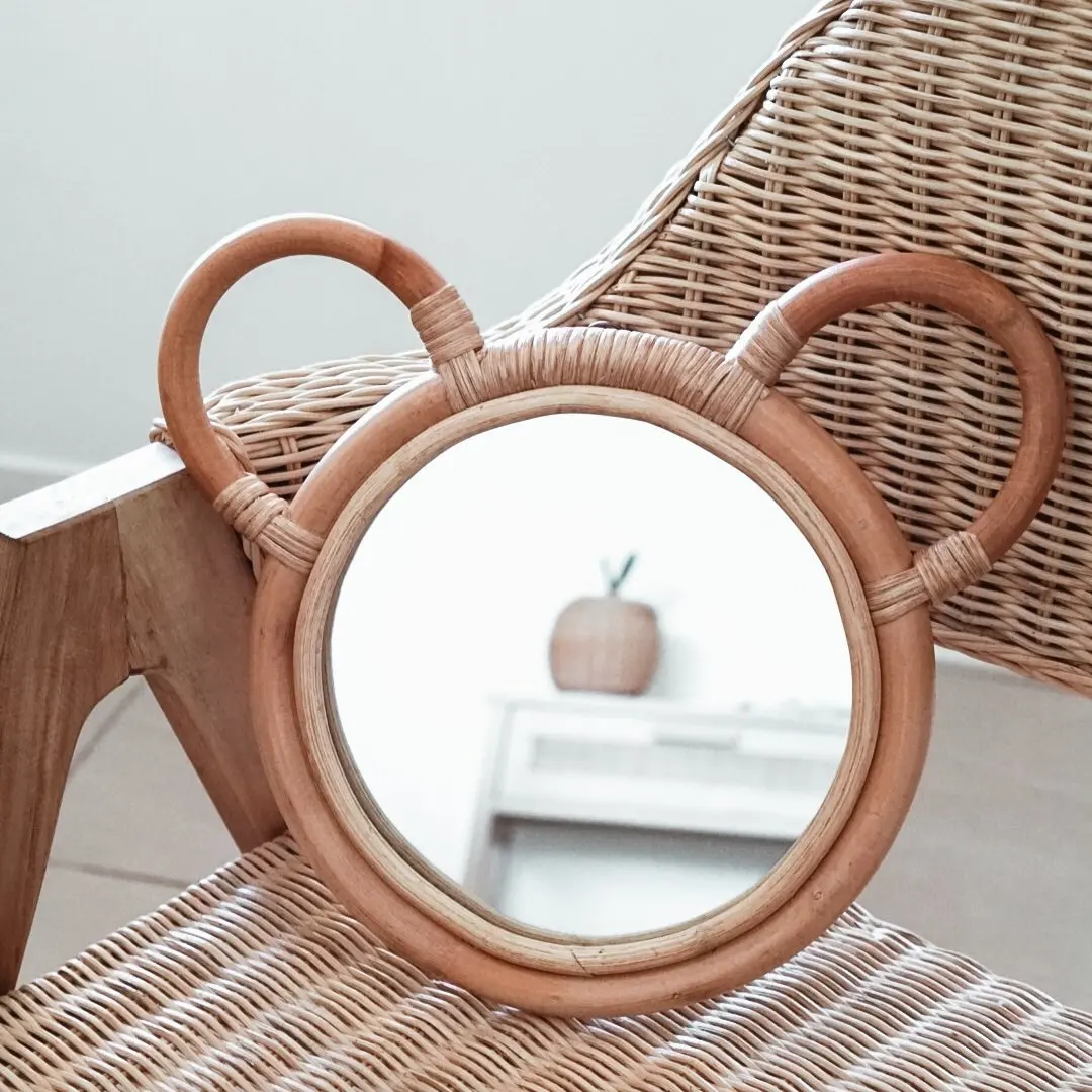 Экологически чистая подвесная ротанговая обрамленная кроличья зеркало в форме животных Декоративная Настенная живопись для детских комнат украшения