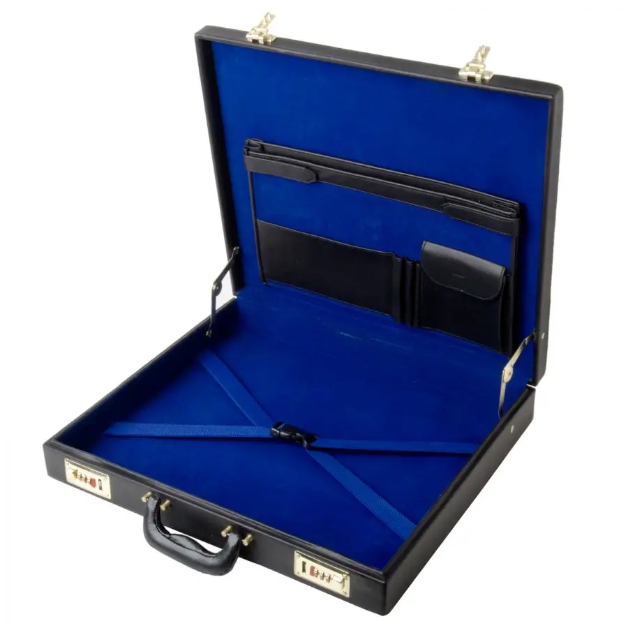 Mason Apron Hard Case Briefcase Leather With Yellow Compass Badges 