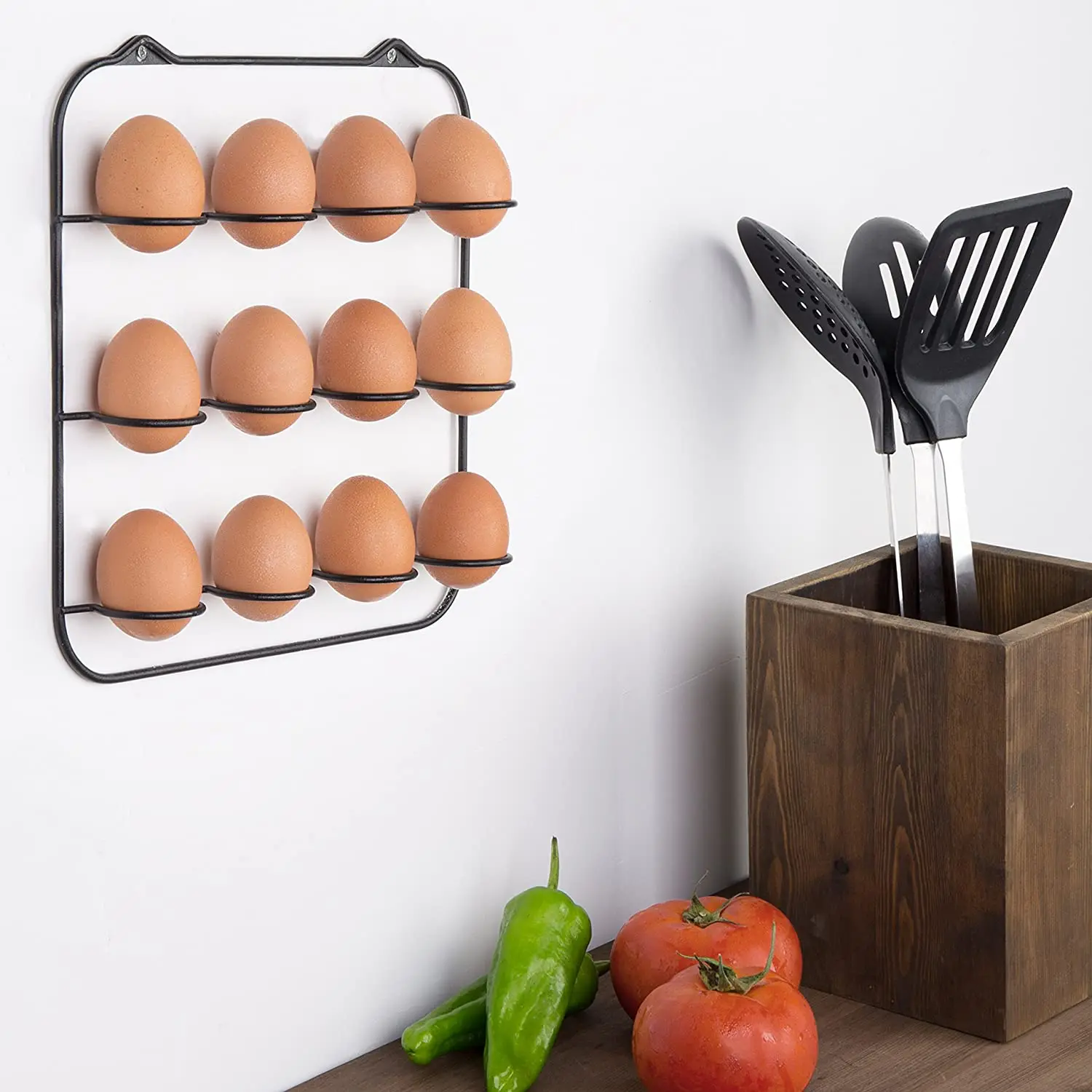 Boîte De Rangement à Œufs En Bois Style Japonais - 12 Places - Double Rangée - Déco Cuisine Naturelle