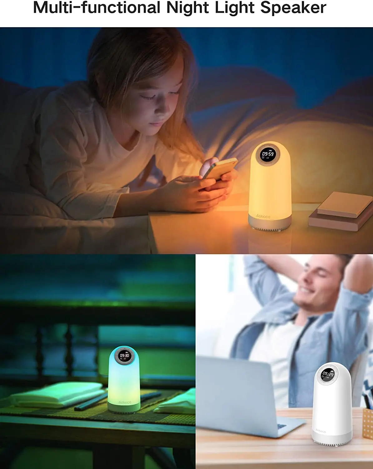 Bluetooth Woofer Speakers Bass Rotating Disco Lights Sound Subwoofer Box Bamboo Desk Clock Boombox Wireless Waterproof Speaker - ANKUX.COM