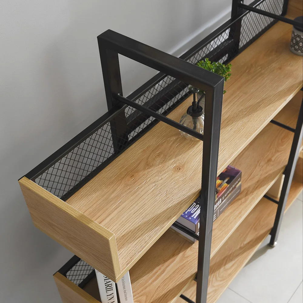 Modern Design Furniture Portable Book Shelf Industrial Metal Wooden Storage Rack Display Shelves Bookcase OEM ODM