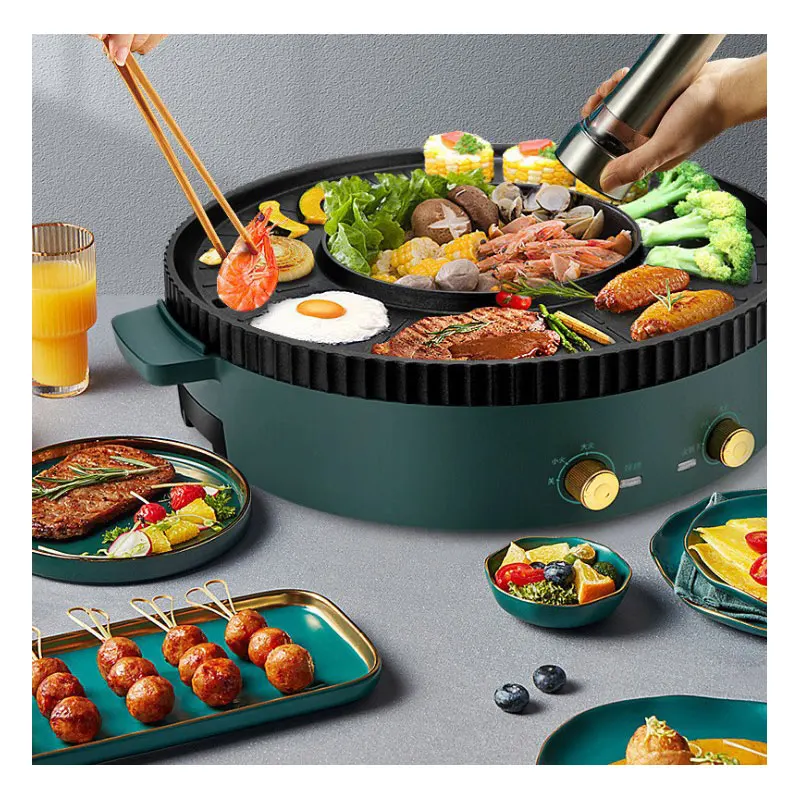 Smokeless Commercial Teppanyaki Mini Hotpot Bbg Sandwich Round Electric