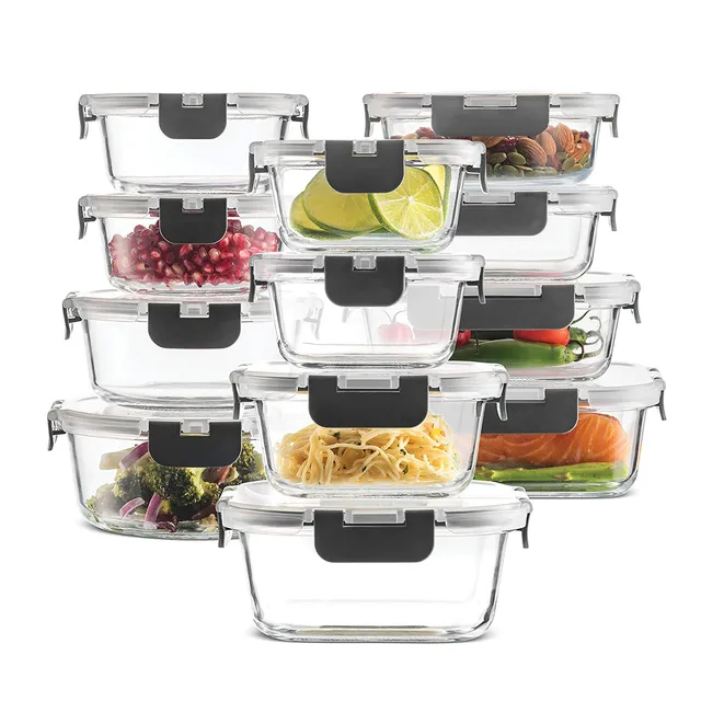 Hot sale high borosilicate glass storage food container, glass food container with PP lid, glass storage lunch box.