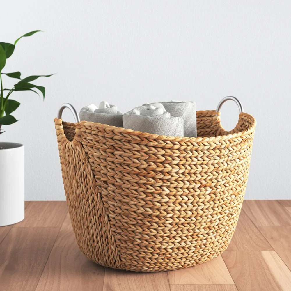 Designed Natural Wicker Water Hyacinth Home Space Saving Storage/ Laundry Baskets For Wholesale