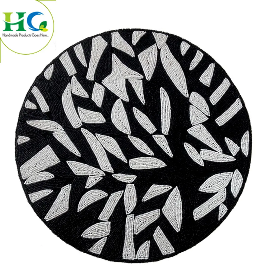 Decorative Handmade Beaded Round Light Gold Placemat Handmade Beaded