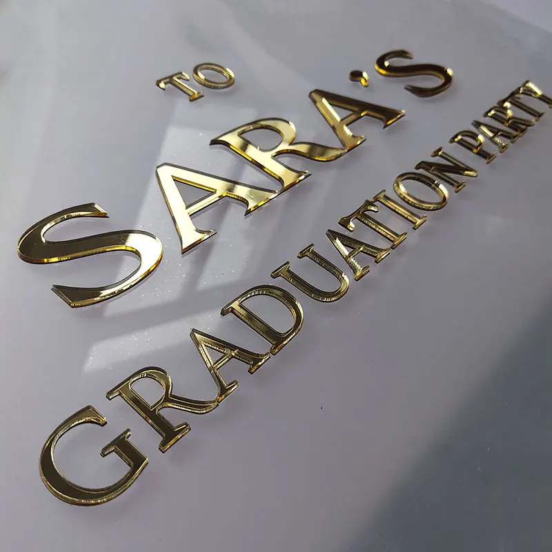 Custom Acrylic 3D Triple Layered Gold Mirror Name Plaque White and Pink Letters