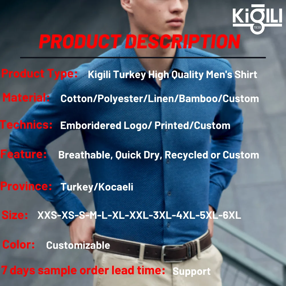 Kigili Turkish Fashion High Quality 100% Cotton Casual Dress Regular Fit Non Iron Long Sleeve Shirt For Men Printed Men's Shirt