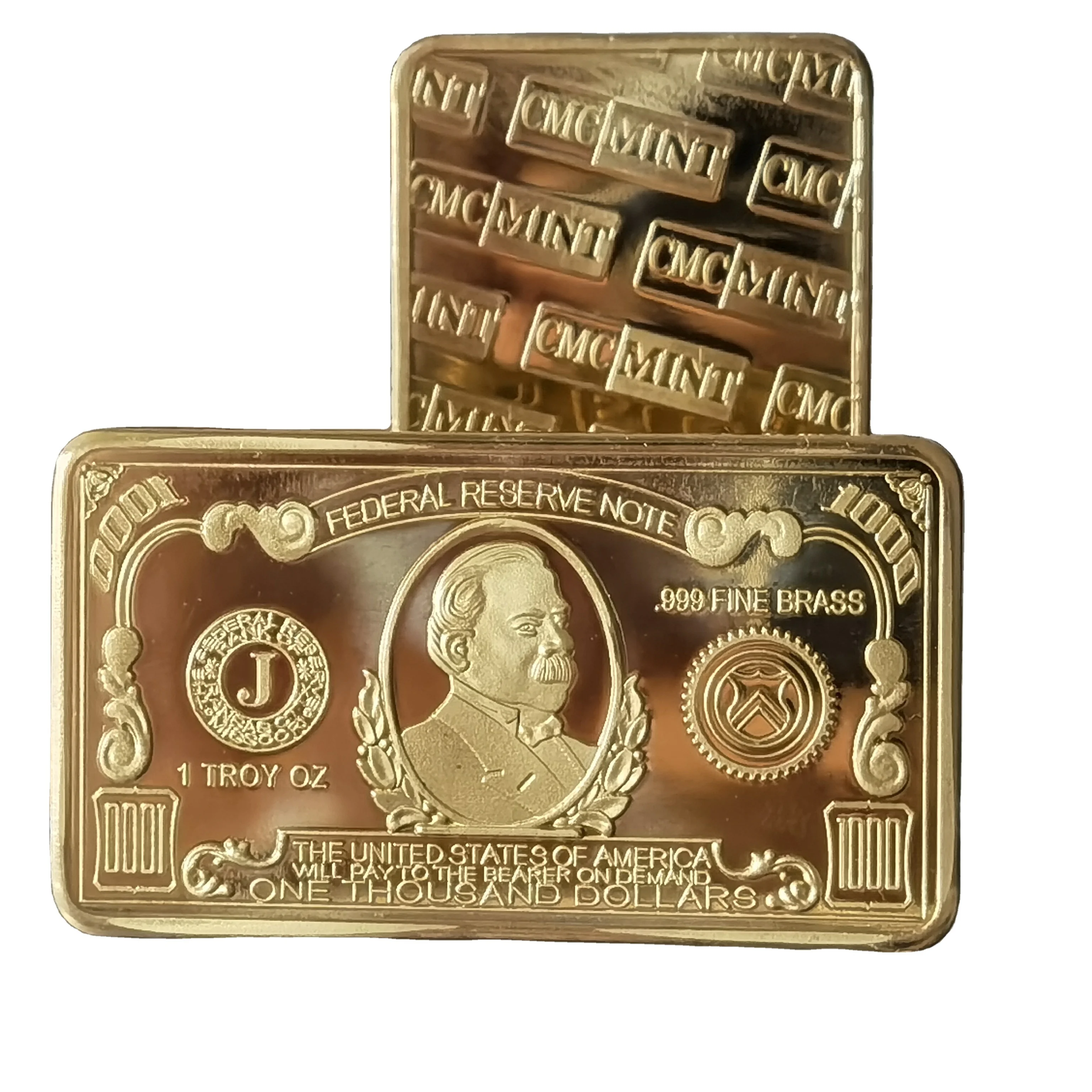 맞춤형 코인 B45B 1 트로이 온스 $1000 황동 불리온 판매 중 미국 1천 달러 지폐