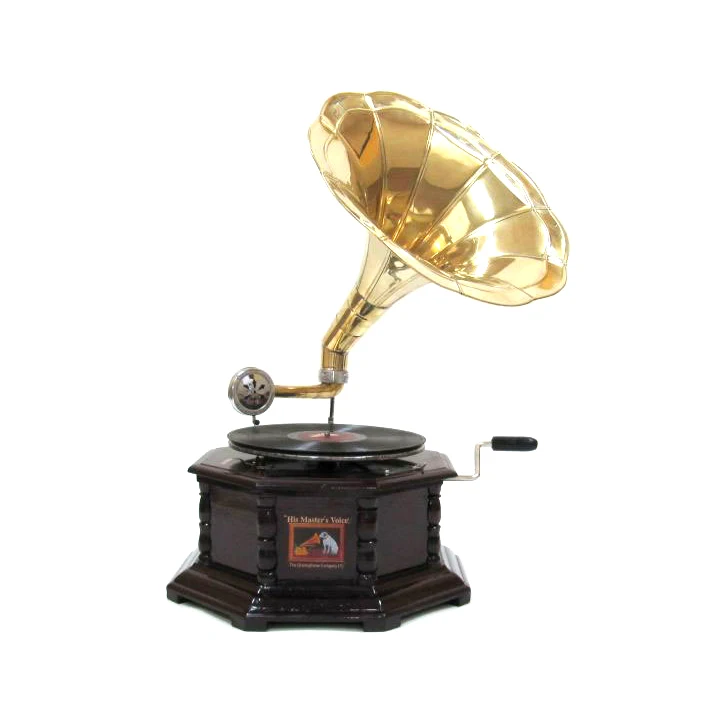Домашний Декоративный винтажный граммофон, проигрыватель записей с деревянной основой, латунный гудок, винтажный музыкальный проигрыватель на заказ, распродажа