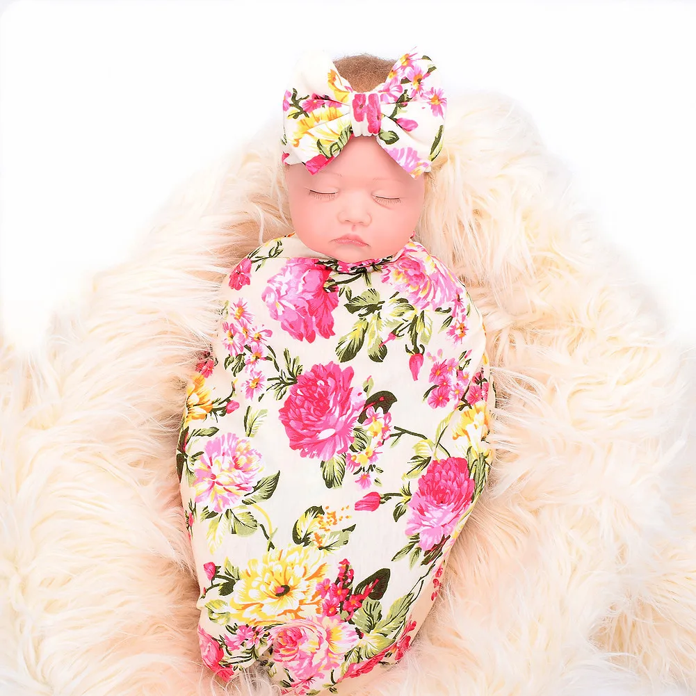 DERCLIVE Neugeborenen-Decke Stirnband Set Säugling Baby Wickeldecke Schlafwickel mit Stirnband 