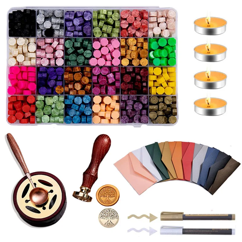 Sealing Wax Kit With Wax Seal Beads Stamp Warmer Spoon Envelopes