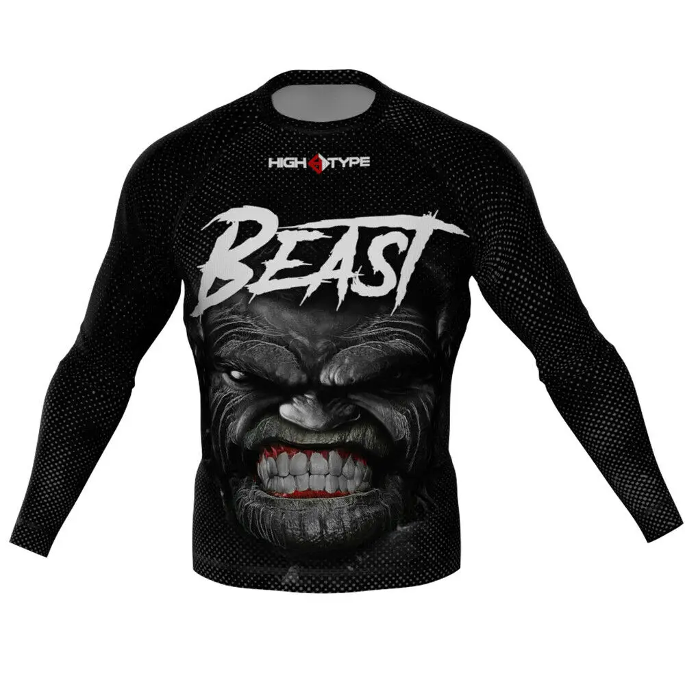 Высококачественная футболка с длинным рукавом в виде зверя BJJ MMA боевая одежда дизайн вашего собственного принта лайкра