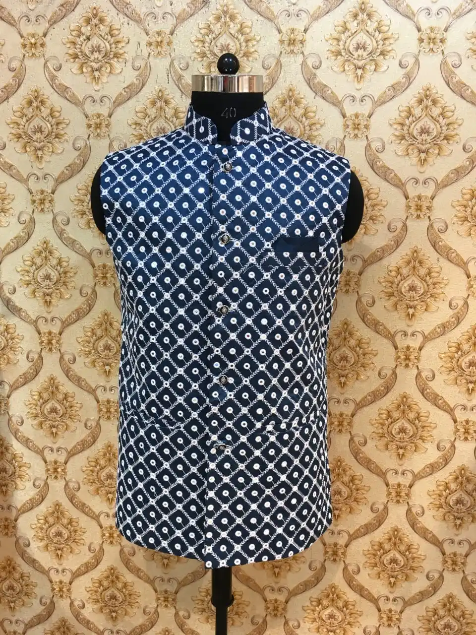 Nehru Jacket with Mirror Embroidery Work for Men's Parties