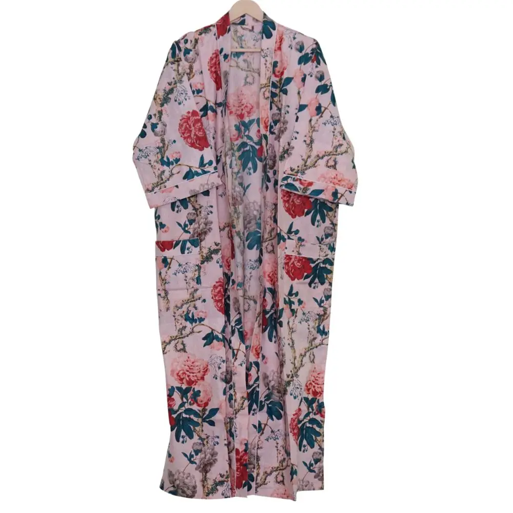 Floral Print Cotton Kimono,Bath Robe,Night Wear Maxi Gown Dress ...