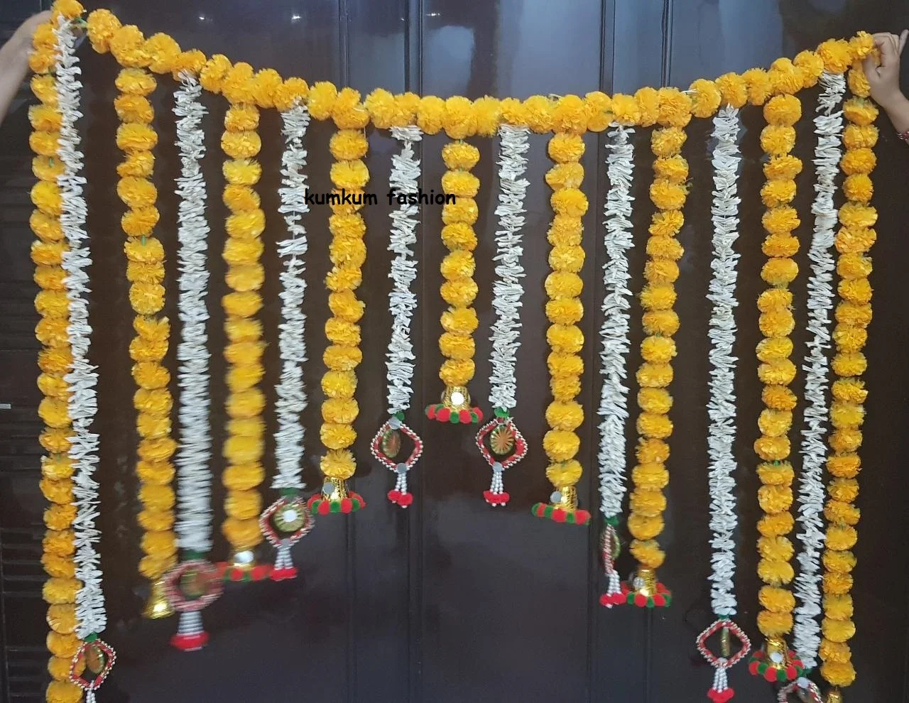 Orange Artificial Flowers Marigold Fluffy Hanging Garland Diwali Decor Pack Of 3 