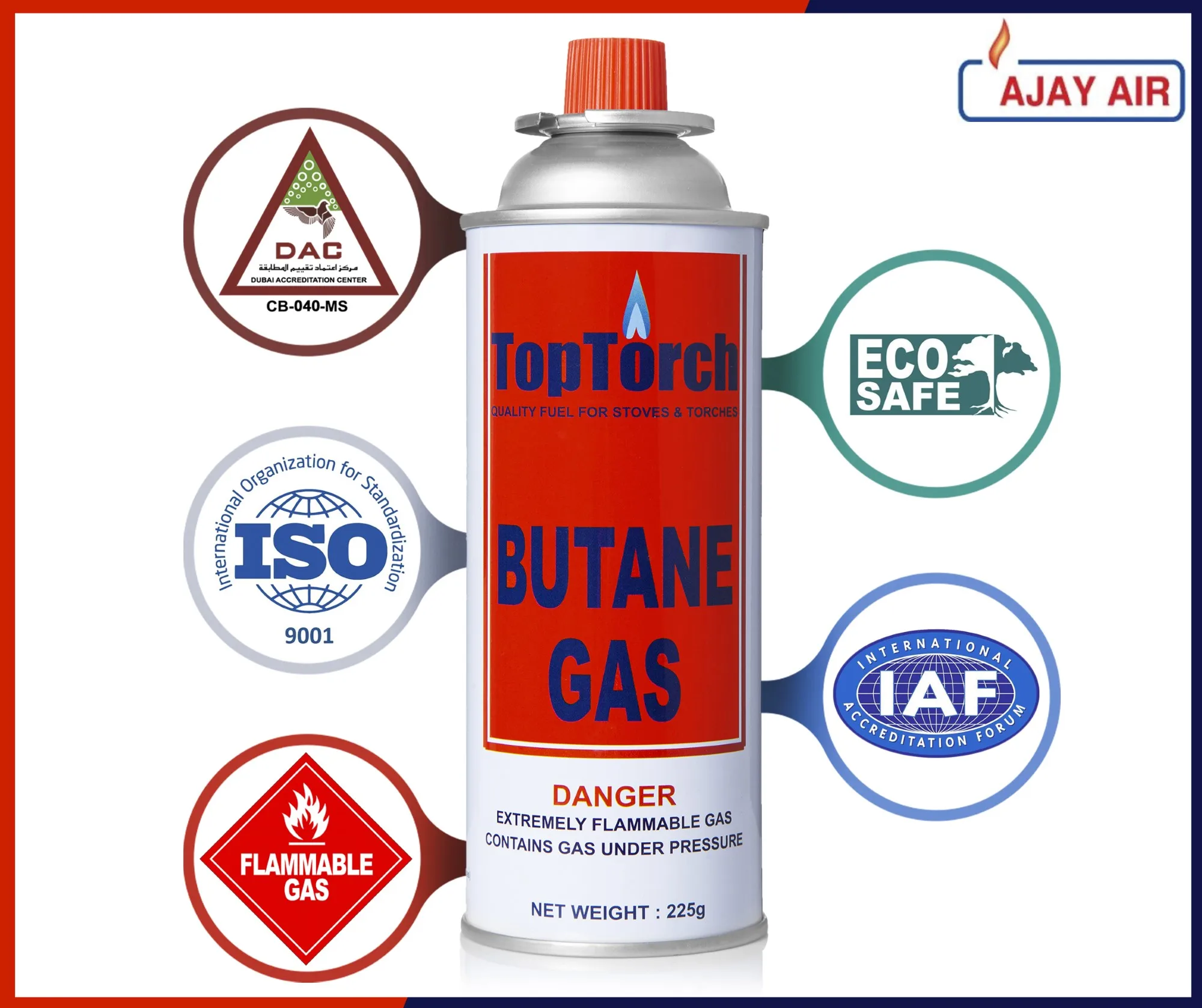 Top Torch Portable Flame Butane Liquefied Gas Canister 225g Use For