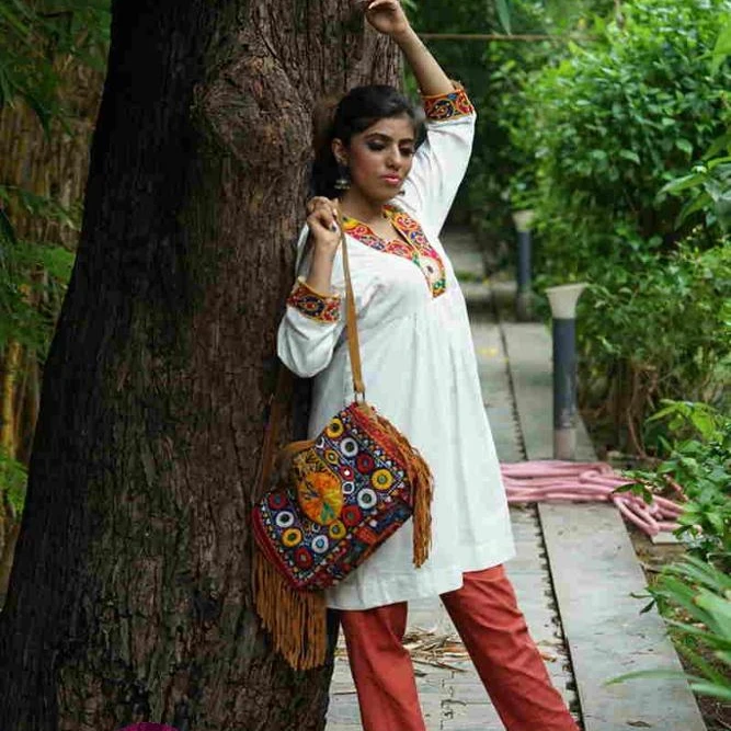 Authentic Vintage Ethnic Banjara Indian Gujarati Rabari Kutchi Gypsy Tribal 100% Handmade Old Embroidered Mirror Work Girl's Kurta Top Dress