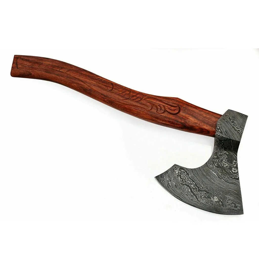 Hand Forged New Damascus Steel Viking Bearded Axe 14 Inch Wooden Handle ...