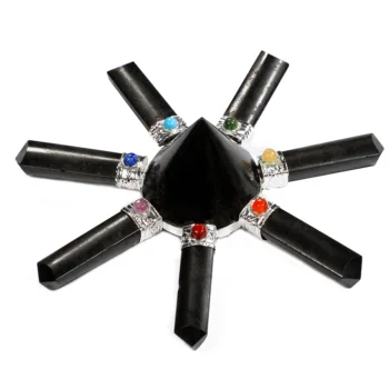 BLACK TOURMALINE 7 POINT ENERGY GENERATOR WITH BLACK CONICAL PYRAMID HANDICRAFT BUY AT WHOLESALE RATE