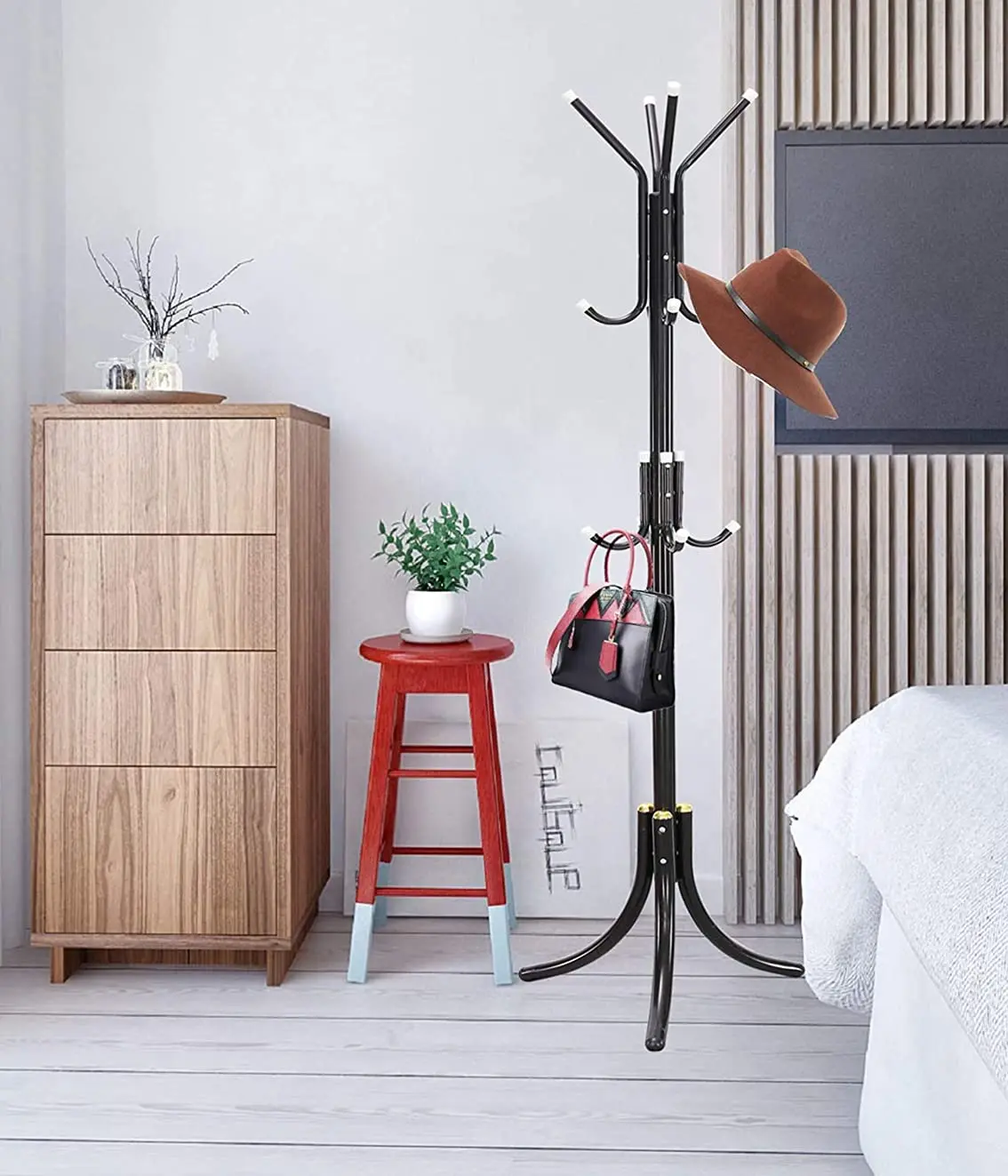 Coat Rack with 12 Hooks 5.6ft Clothes Metal Hanger Easy Assembly Hat Free Standing Stand for