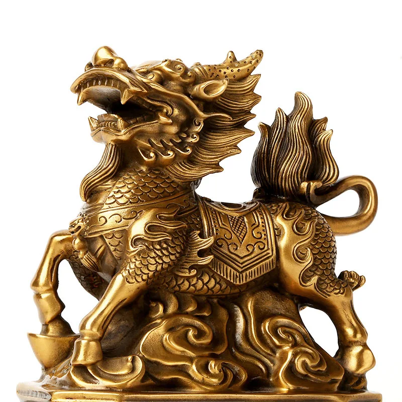 Details about   China Chinese Fengshui Brass animal Door Kylin Chi-lin Qilin wealth Statue Pair 