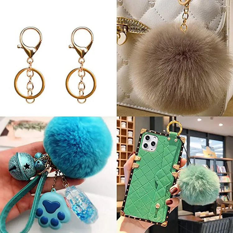 Pom Fur Ball Keychains Pompom Puff Heart With Balls Bulk Faux Fluffy