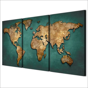 Canvas Prints Paintings Wall Art Framework Fashion Vintage Continent Pictures 3 Pieces World Map Posters Living Room Home Decor