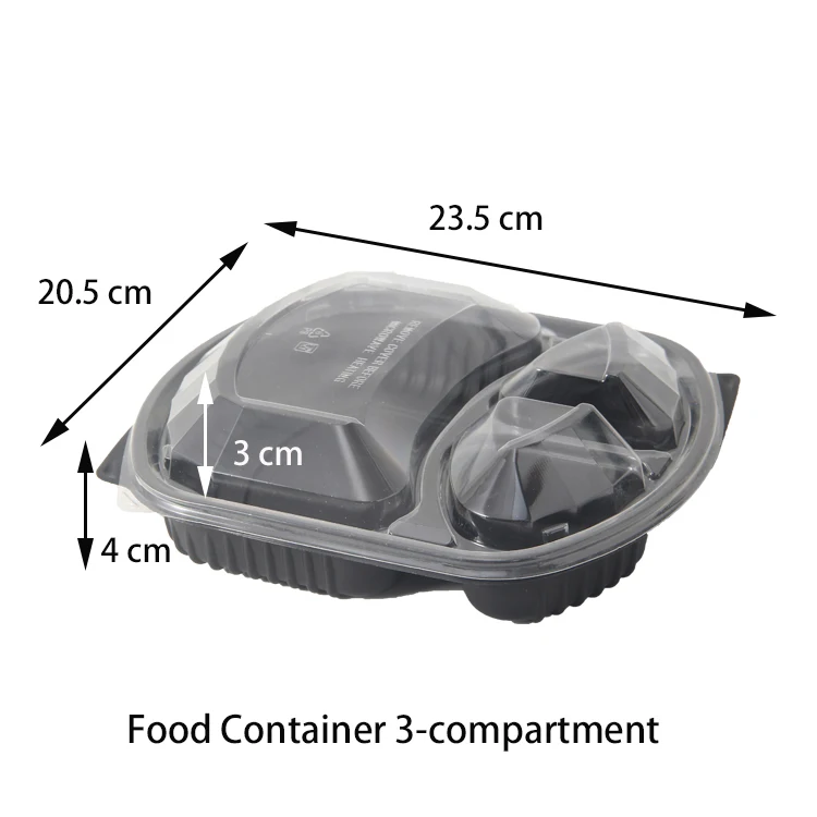 Custom Black Lunch Box Plastic Pp Containers Clamshell Packaging American Style Microwave Bento