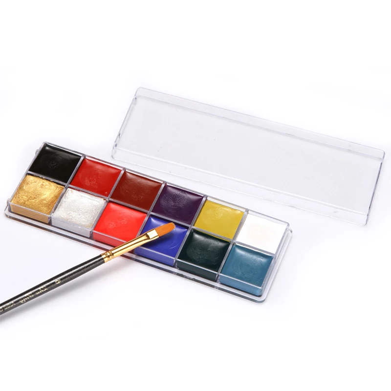 Non Toxic Private Label Body Face Paint 12 видов цветов Набор для рисования лица для детей с трафаретом