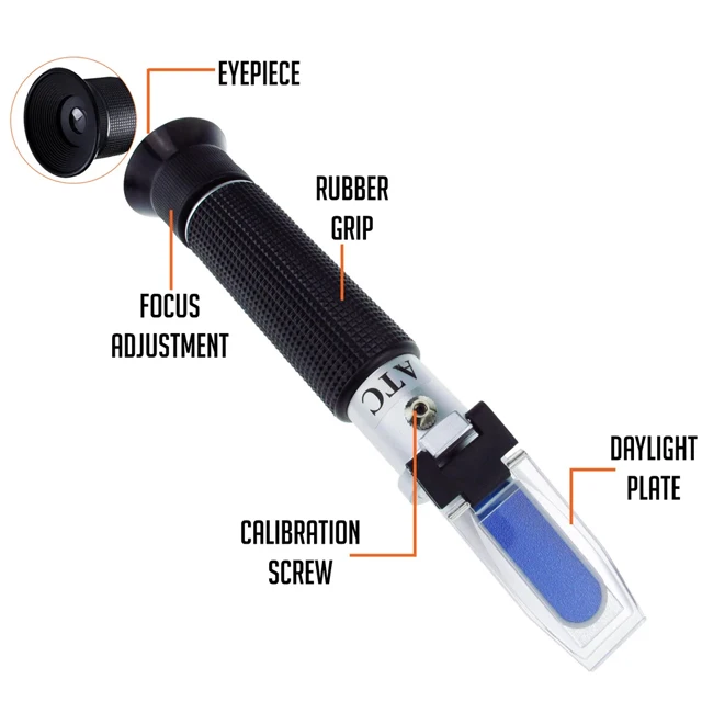 Réfractomètre Portable Pour Sirop - Mesure Brix 28% à 62% | Alliage Aluminium, Pas De Pile | Pour Miel, Fruits, Boissons, Apiculture