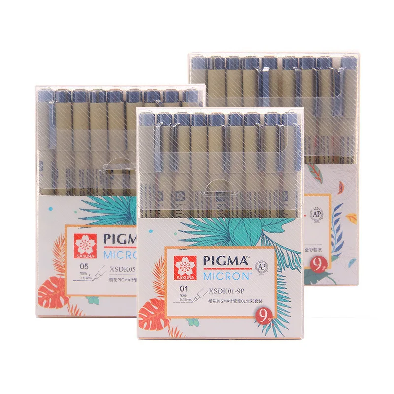 9pcs/set Sakura Pigma Micron Pens Fineliner Set Sketch Brush Ink
