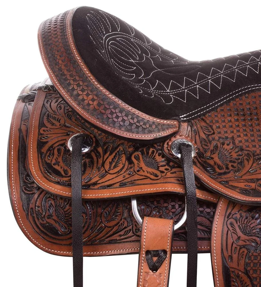 Selle Roper Ranch en cuir d'acajou occidental outillé à la main avec cordes - Canada