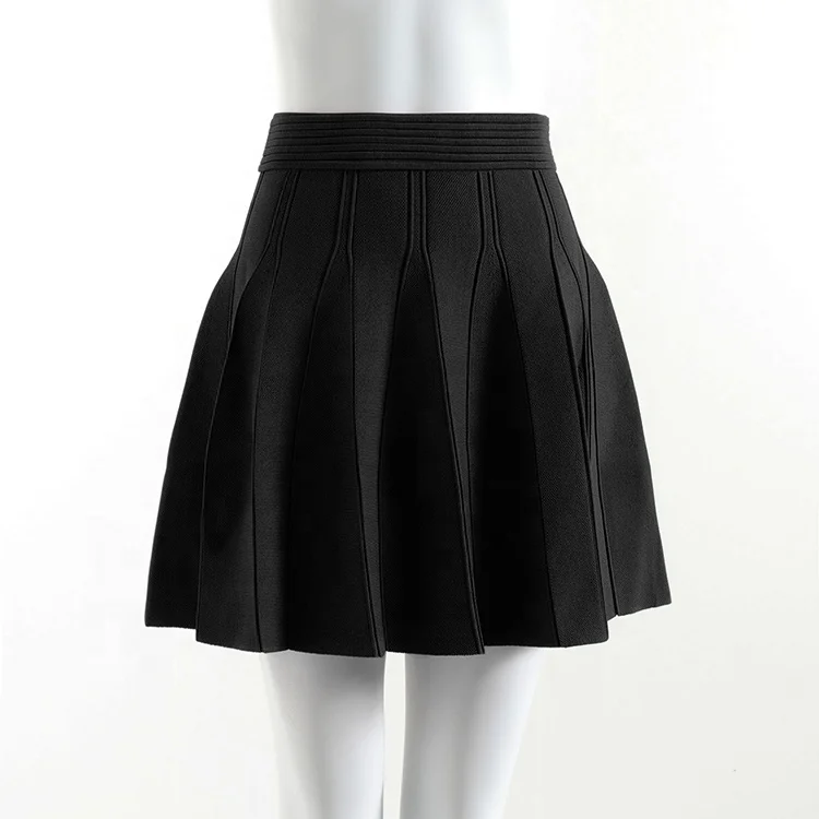 Custom 2022 Summer New High Waisted A Word Pleated Knit Skirt Black ...