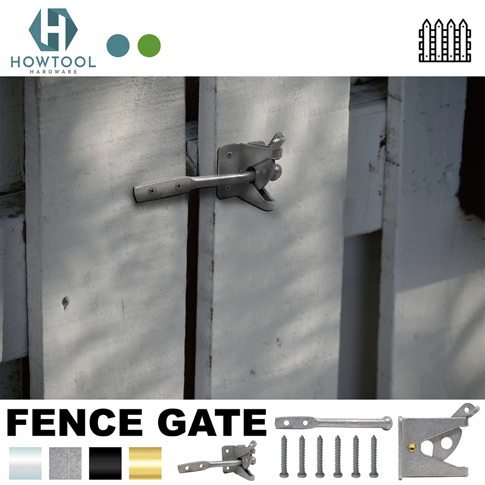 Gate Latch Self Locking Automatic for Wooden Fences Metal Outseinging Gate Door Heavy Duty Gravity Security Latch in Galvanized