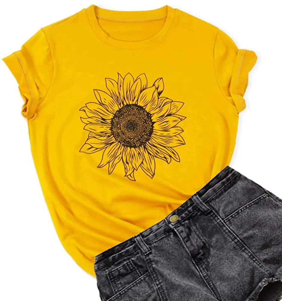Women Plus Size T Shirt Sunflower Loose Blouse Tops Cute Short Sleeve Casual Tees 