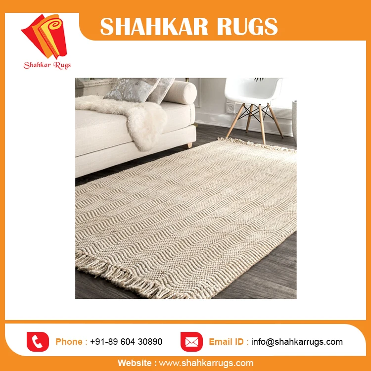 Hot Selling Natural Jute Wavy Chevron With Tassel Area Rug Cream Color