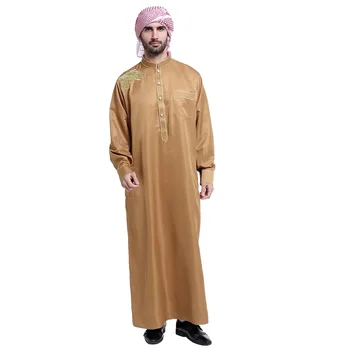 Solid Color Saudi Arab Men Muslim Traditional Thobe Casual Male Long Sleeve Islamic Clothing