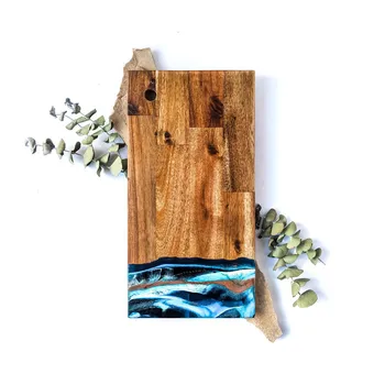 Artist chopping board olive wooden epoxy resin cutting board for food preparation with no handle and kitchen use