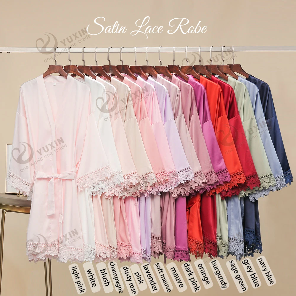 Soft Silk Satin Lace Bridal Robes Bride Silk Lace Bridesmaid Robes Plus