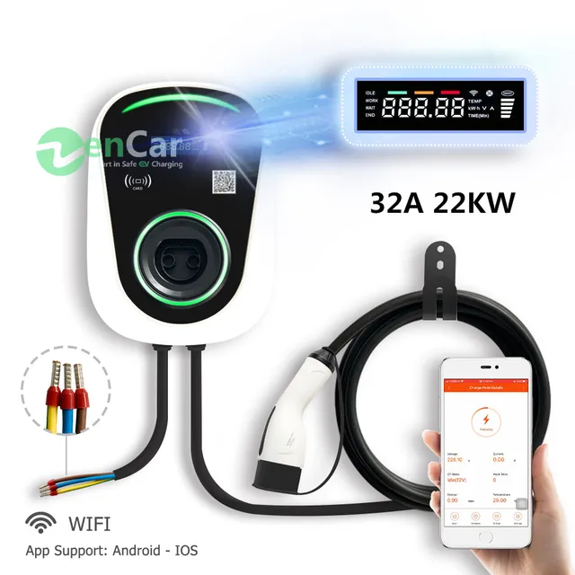 DUOSIDA wallbox 32A 22KW Type 2 ev charging station for electric vehicle with WIFI RFID Cards with DC 6mA