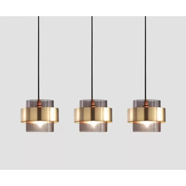 Светодиодный современный роскошный стеклянный абажур с золотым цилиндром для кухонного островка и бара, прикроватная люстра