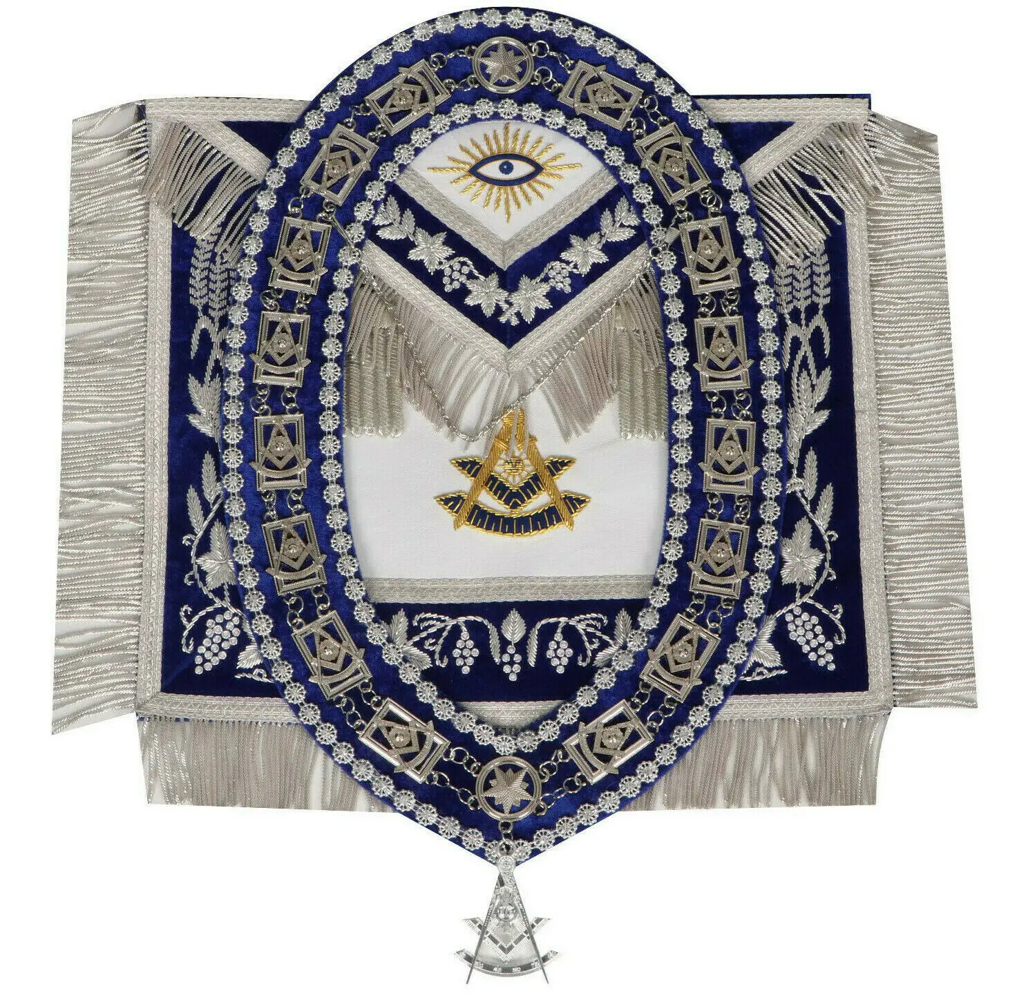 Ошейник с серебряной цепочкой Masonic Regalia Master упаковка из 5 подвесок синей подкладкой серебряная цепочка