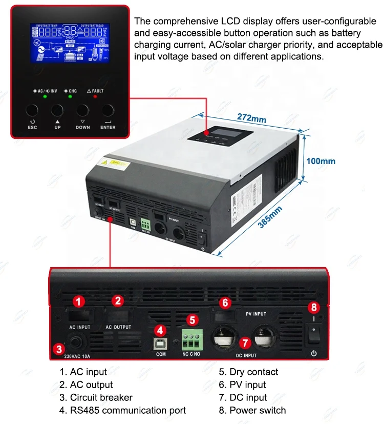 
 Axpert МКС Гибридный неэлектрифицированный Инвертер 3kva/3kw со слежением за максимальной точкой мощности, 24V/3KVA один 60V инвертор с чистым синусом, 24В, постоянный ток/переменный ток ШИМ 50A 1200 ватт 6000VA  