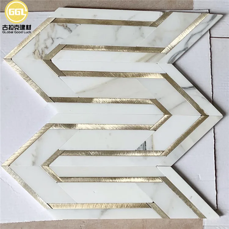 unique design calacatta gold marble mix aluminum tile mosaic for wall