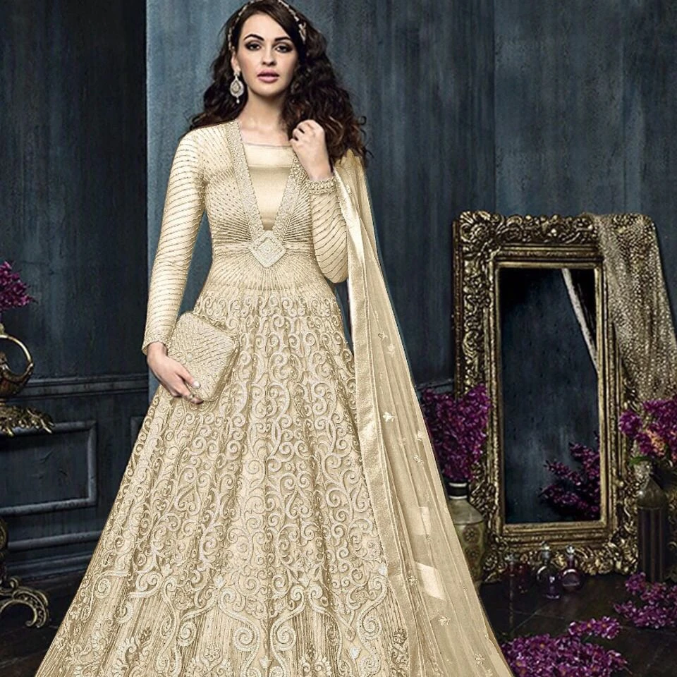 Designer Bollywood Style Party Wear Long Anarkali Gown Dress Lacha ...
