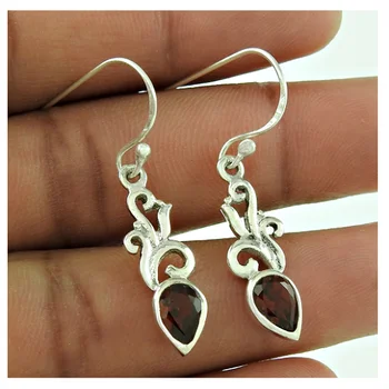Solid 925 Sterling Red Garnet Earrings Attractive Look Silver Plated Red Stone Drop Earring At Reasonable Price