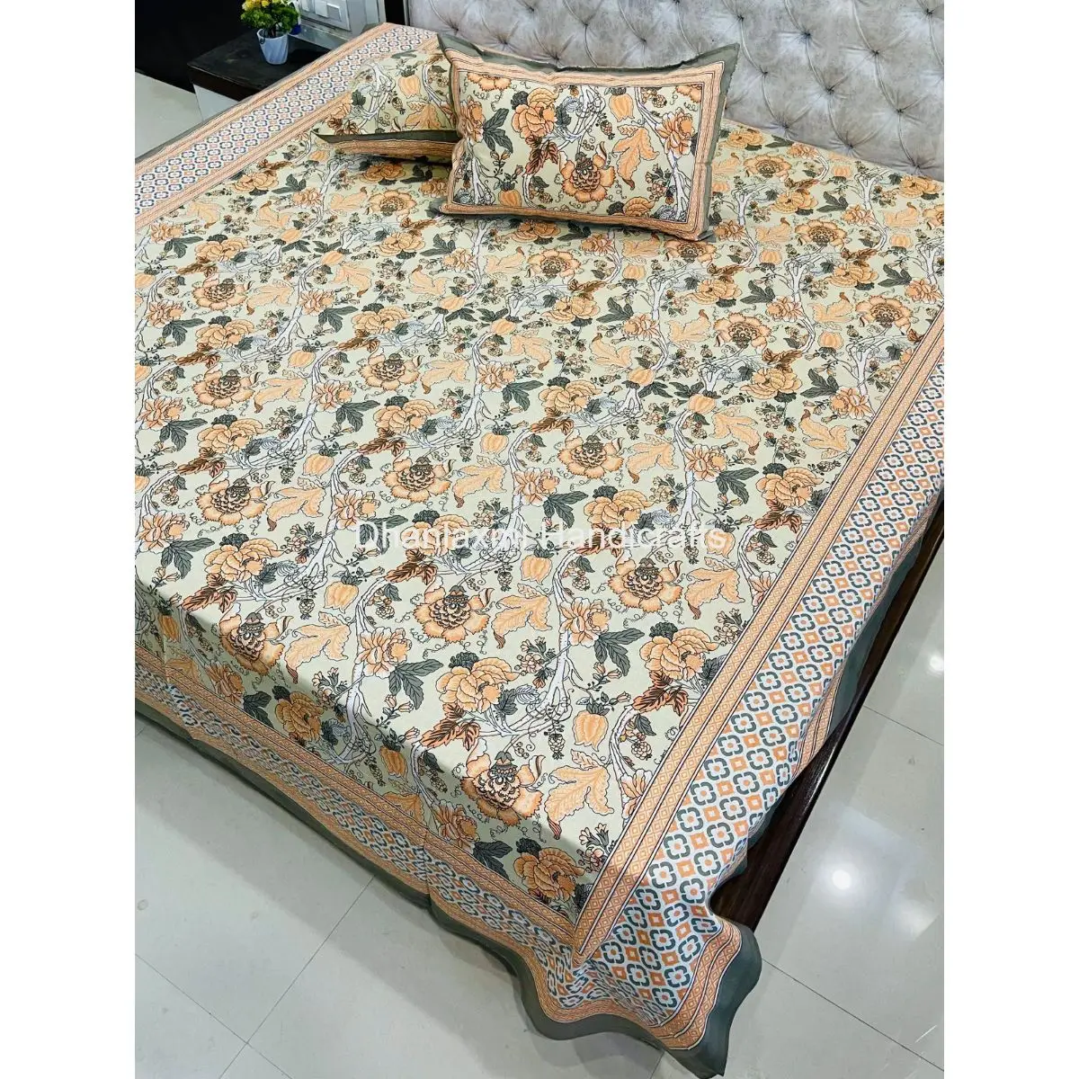 Jaipuri Hand Block authentic Print Bed Sheet Cotton Blanke Bed Cover New Floral Print Cotton Bedspread With pillow Cover