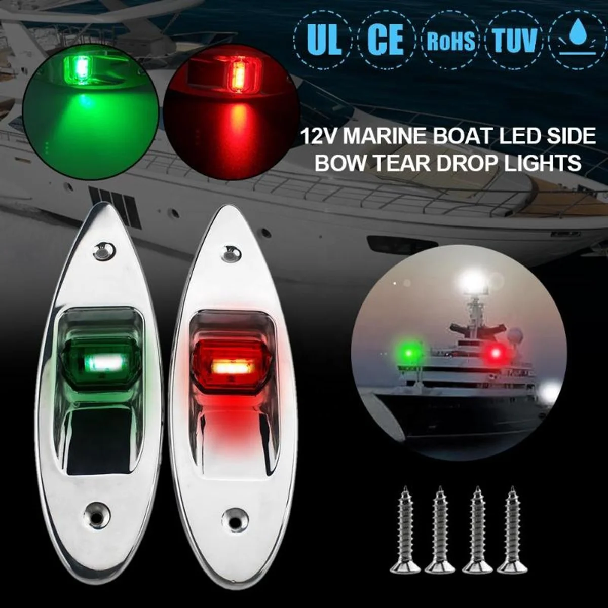LED Navigation Lights 2Pcs 12V LED Flush Mount Side Bow Navigation Signal Light Lamp for Marine Boat Yacht Kayak Green Red