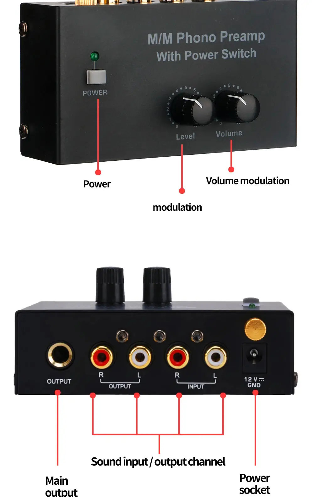 Phono Sound Preamplifier Vinyl Disc Preamplifier Tape Level Volume Control Rca Input And Output